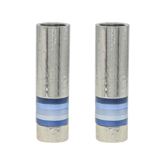 Hammered Cylinder with Five Rings Candlesticks - Blue