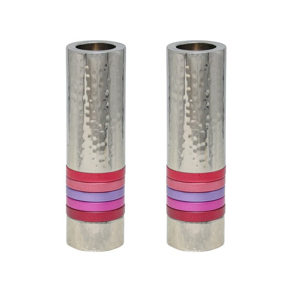 Hammered Cylinder with Five Rings Candlesticks - Burgundy