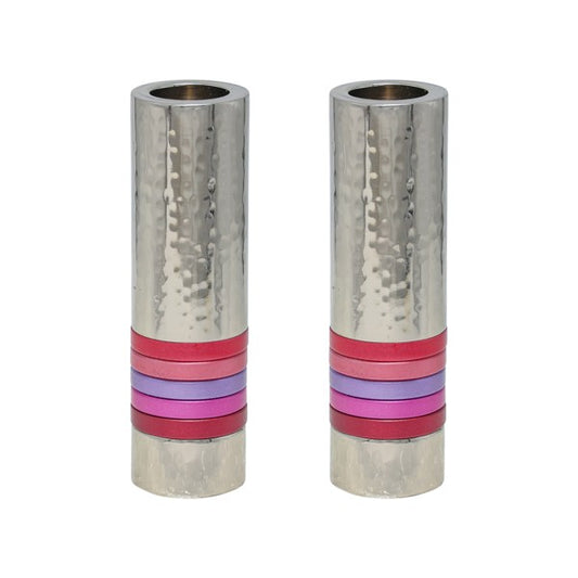 Hammered Cylinder with Five Rings Candlesticks - Burgundy