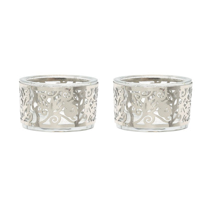Pair of Tea Light Holders – Glass & Stainless Steel Pomegranate Design