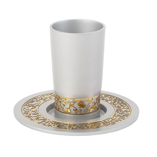 Kiddush Cup with Pomegranate Metal Art – Aluminum & Gold