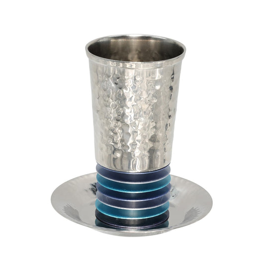 Floating Kiddush Cup on Decorative Discs - Blue