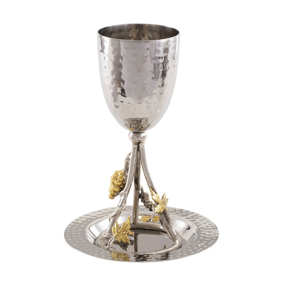 Stainless Steel Kiddush Cup with Copper Grapes