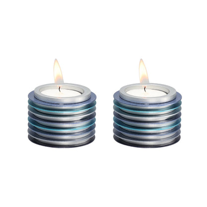 Tea Light Candle Holders with Discs - Blue
