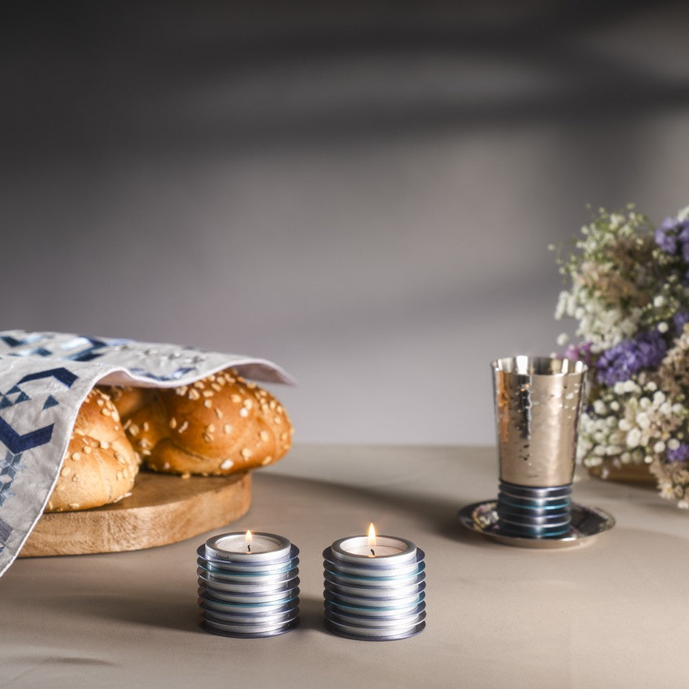 Tea Light Candle Holders with Discs - Blue