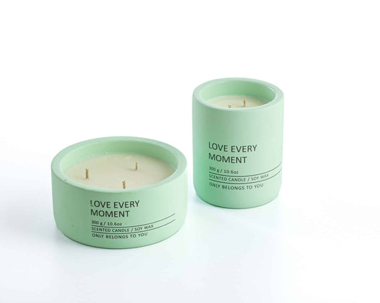 Natural Soy Wax Candle in Green Ceramic Container - wide and low container