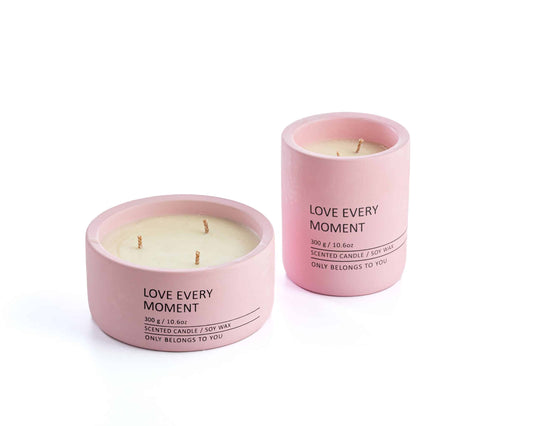 Natural Soy Wax Candle in Pink Ceramic Container - wide and low container