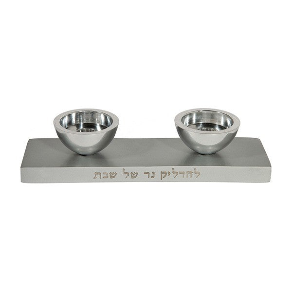 Double-Sided Hanukkah Menorah with Shabbat Candles – Silver Metal