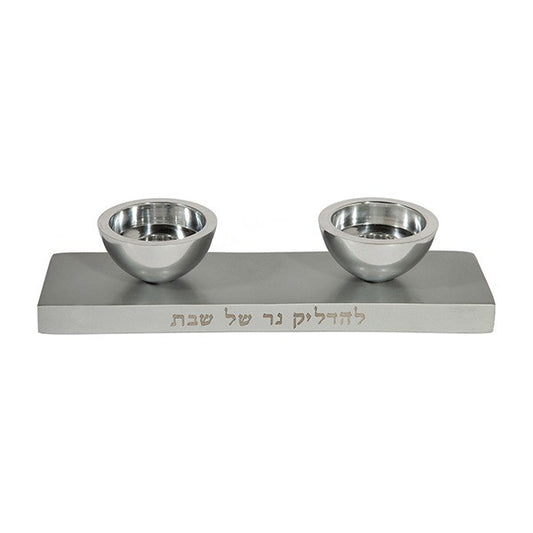 Double-Sided Hanukkah Menorah with Shabbat Candles – Silver Metal