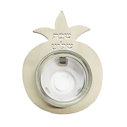 Silver Pomegranate with Glass Bowl – "Shabbat Shalom"