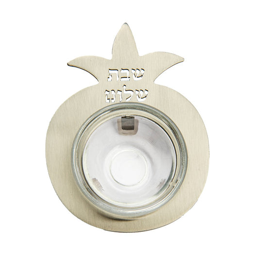 Silver Pomegranate with Glass Bowl – "Shabbat Shalom"