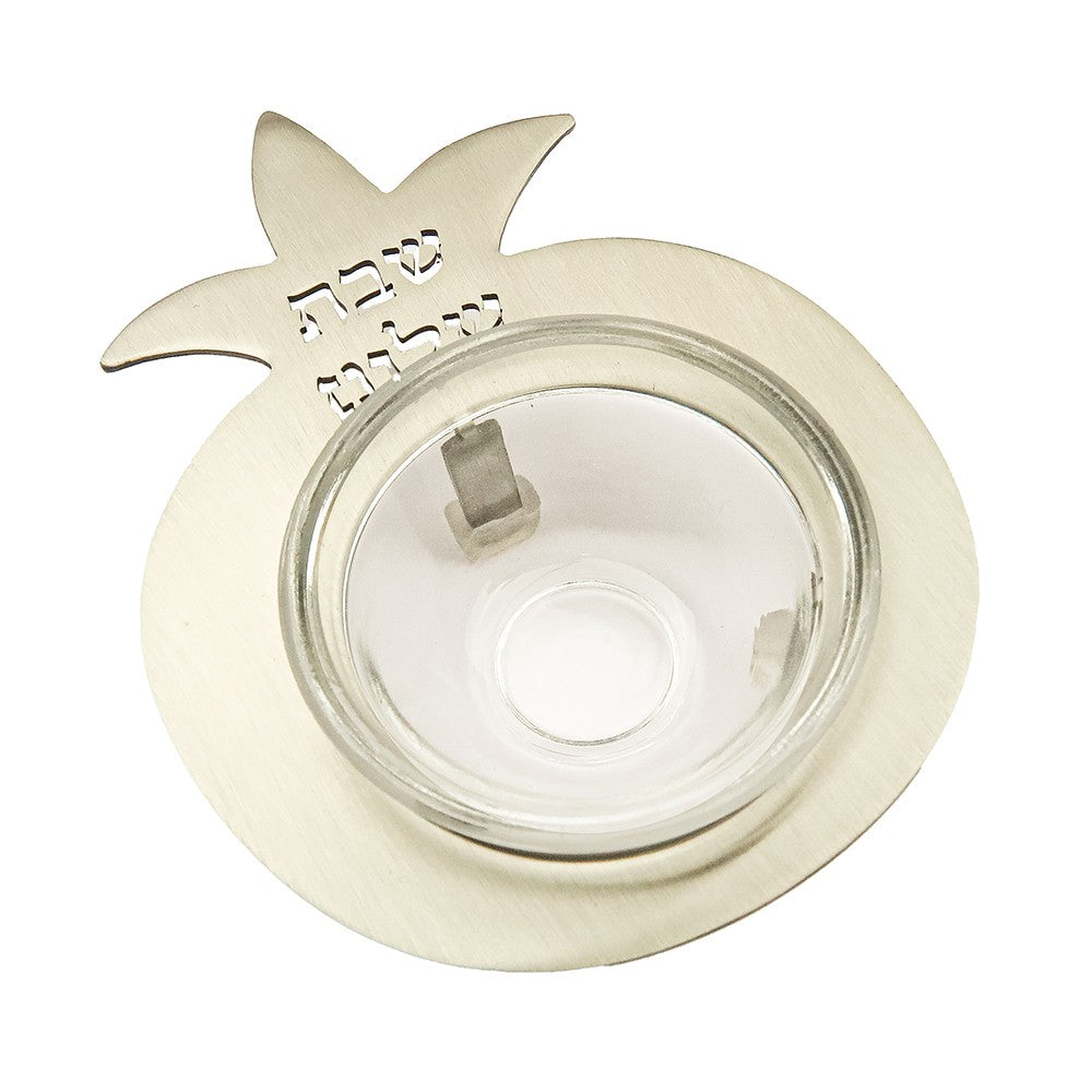 Silver Pomegranate with Glass Bowl – "Shabbat Shalom"