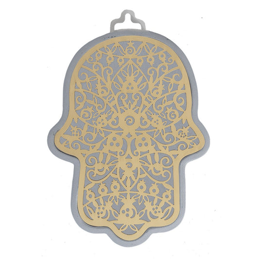 Large Hamsa – Silver with Copper Pomegranate Metal Design