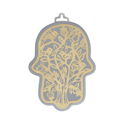Hamsa Silver with Copper Tree and Birds Metal Design - Small