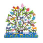 Laser-Cut Hanukkah Menorah with Hand-Painted Pomegranates & Birds