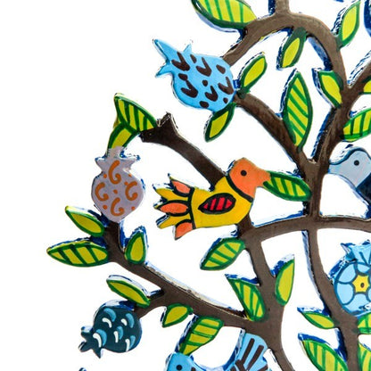 Laser-Cut Hanukkah Menorah with Hand-Painted Pomegranates & Birds
