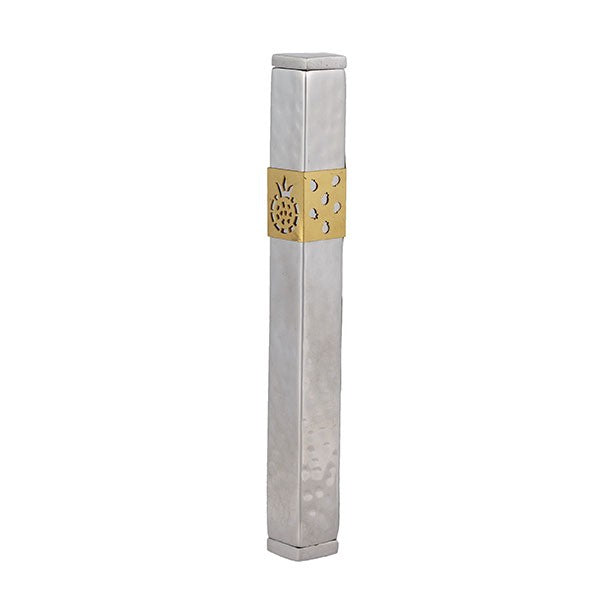 Silver Mezuzah Case with Copper Pomegranate Design – 5.5"