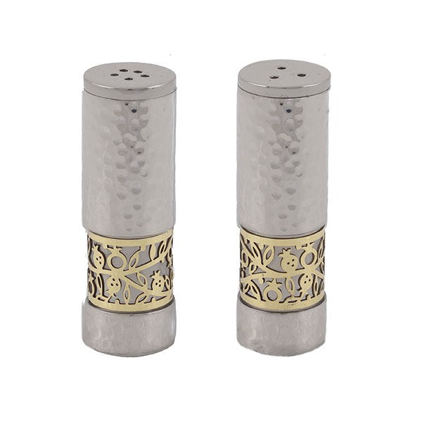 Salt & Pepper Set with Pomegranate Design – Hammered Finish