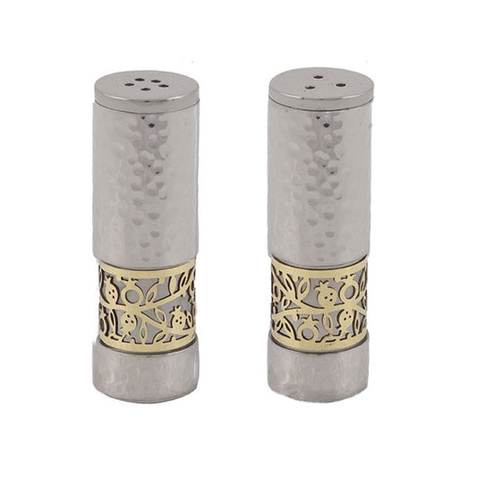 Salt & Pepper Set with Pomegranate Design – Hammered Finish