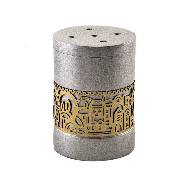Silver Salt Shaker with Copper Jerusalem Design