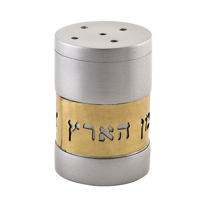 Silver Salt Shaker with Copper Text Design