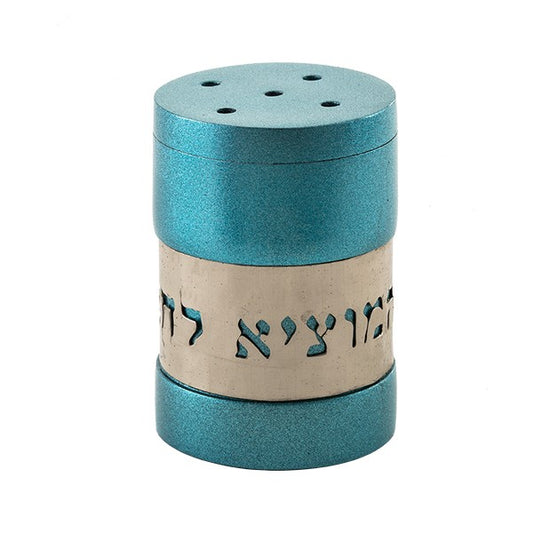 Turquoise Salt Shaker with Silver Text Design