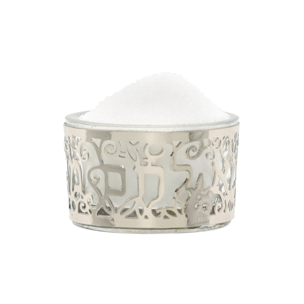 Glass Salt Cellar with Stainless Steel Pomegranate Design