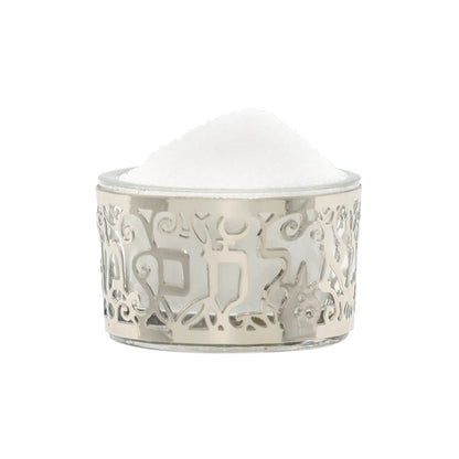 Glass Salt Cellar with Stainless Steel Pomegranate Design