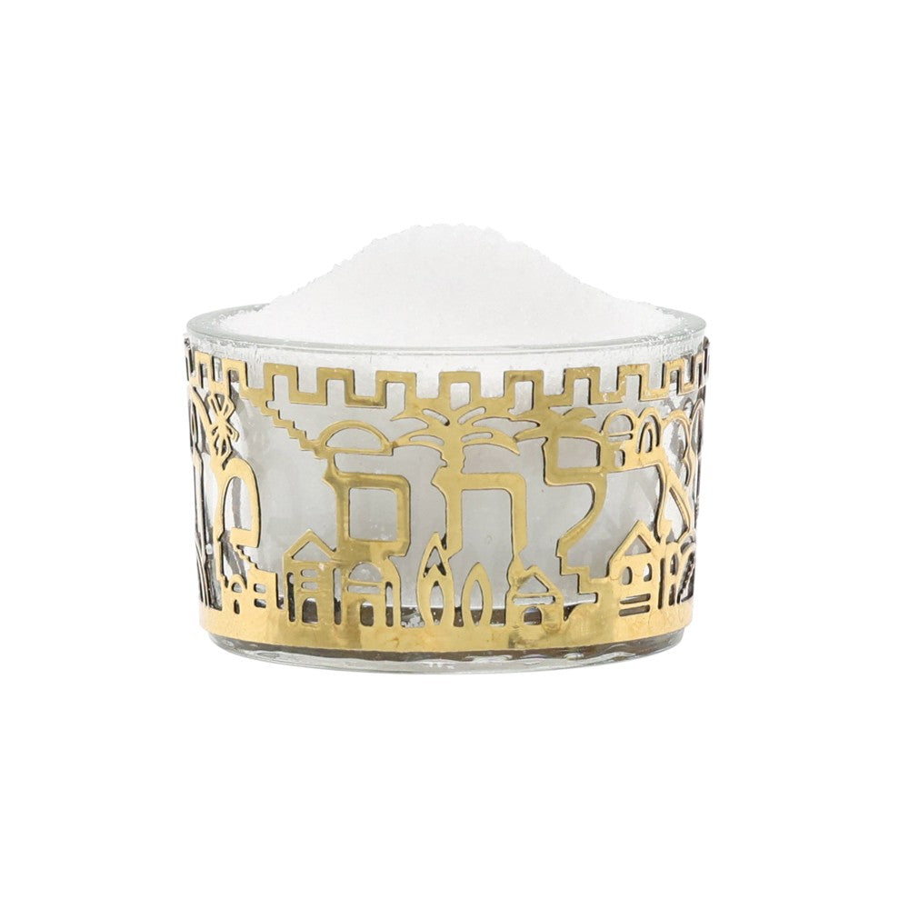 Glass Salt Cellar with Copper Jerusalem Design