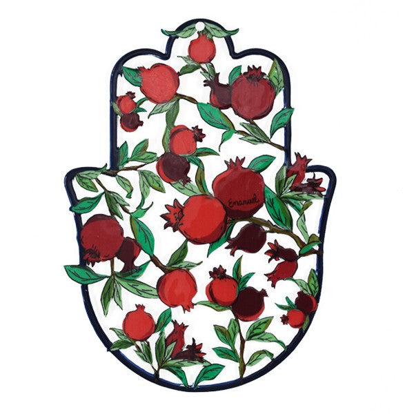 Medium Hamsa with Enamel Finish – Red Pomegranate