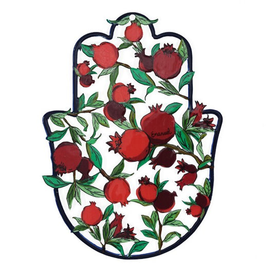 Medium Hamsa with Enamel Finish – Red Pomegranate