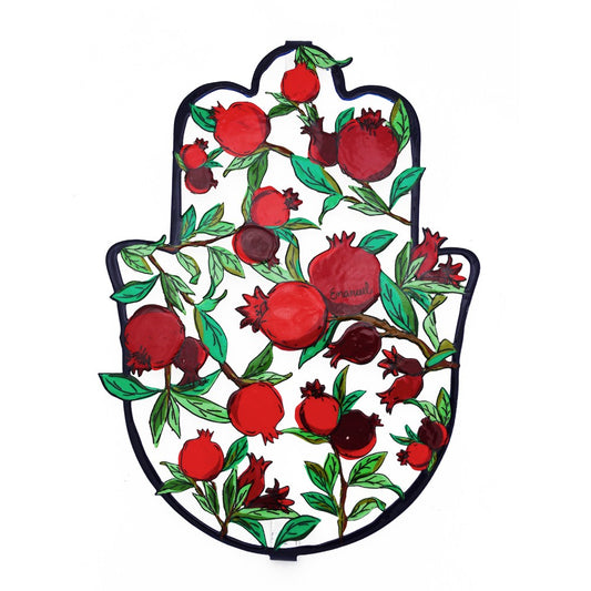 Large Hamsa with Enamel Finish – Red Pomegranate