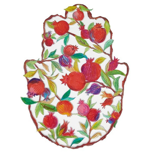 Small Hamsa with Enamel Finish – Pencil Drawn Pomegranate
