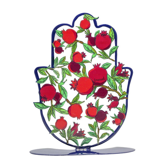 Large Metal Stand – Hamsa with Red Pomegranate Design