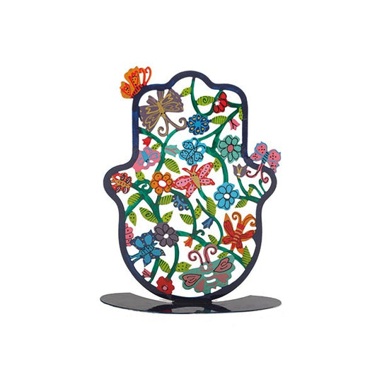 Medium Metal Stand – Hand-Painted Hamsa with Butterfly Design