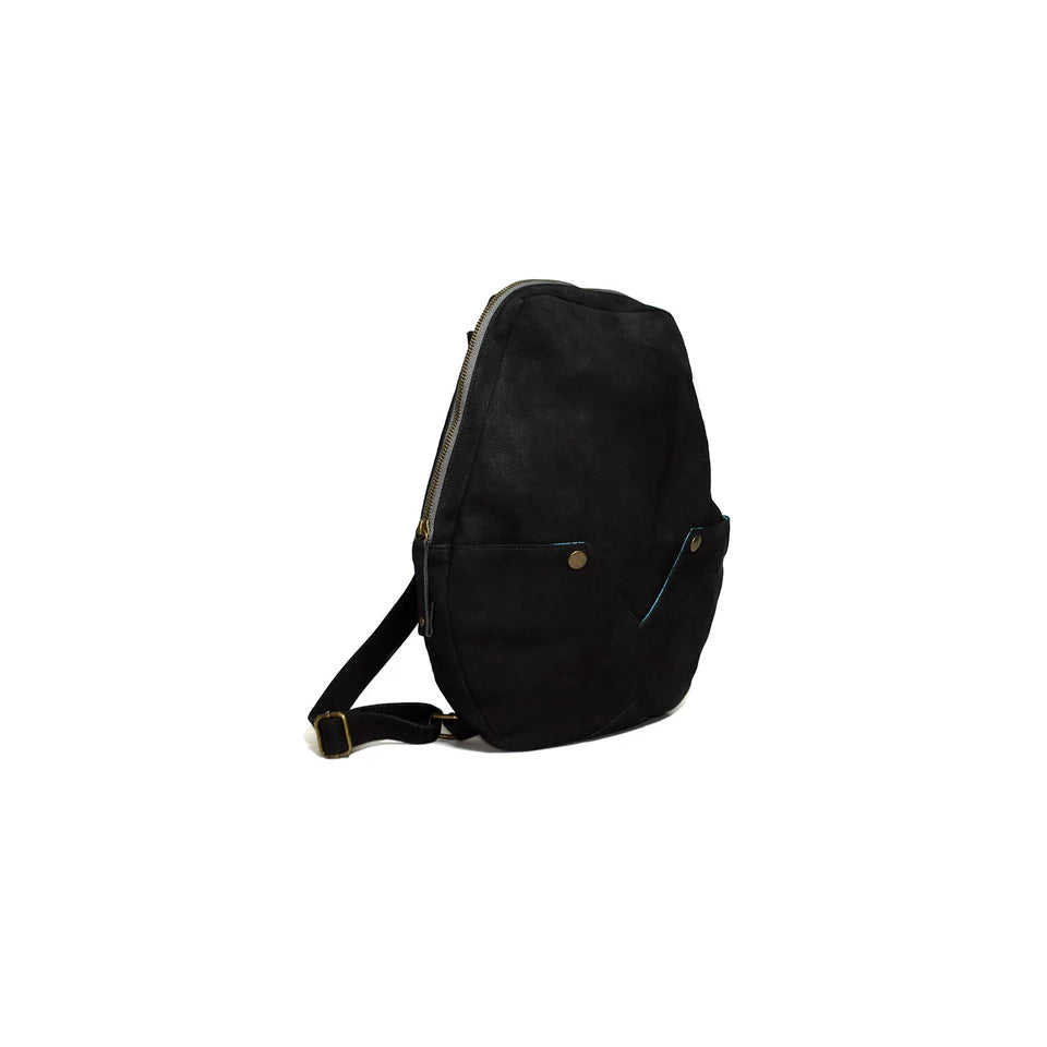 VIOLIN – Handmade Leather Backpack – Blue with Black Pocket