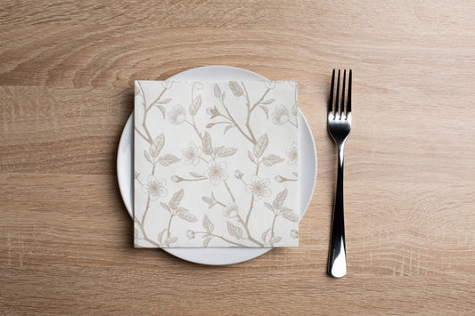 Taupe Cherry Blossom Cocktail Napkin