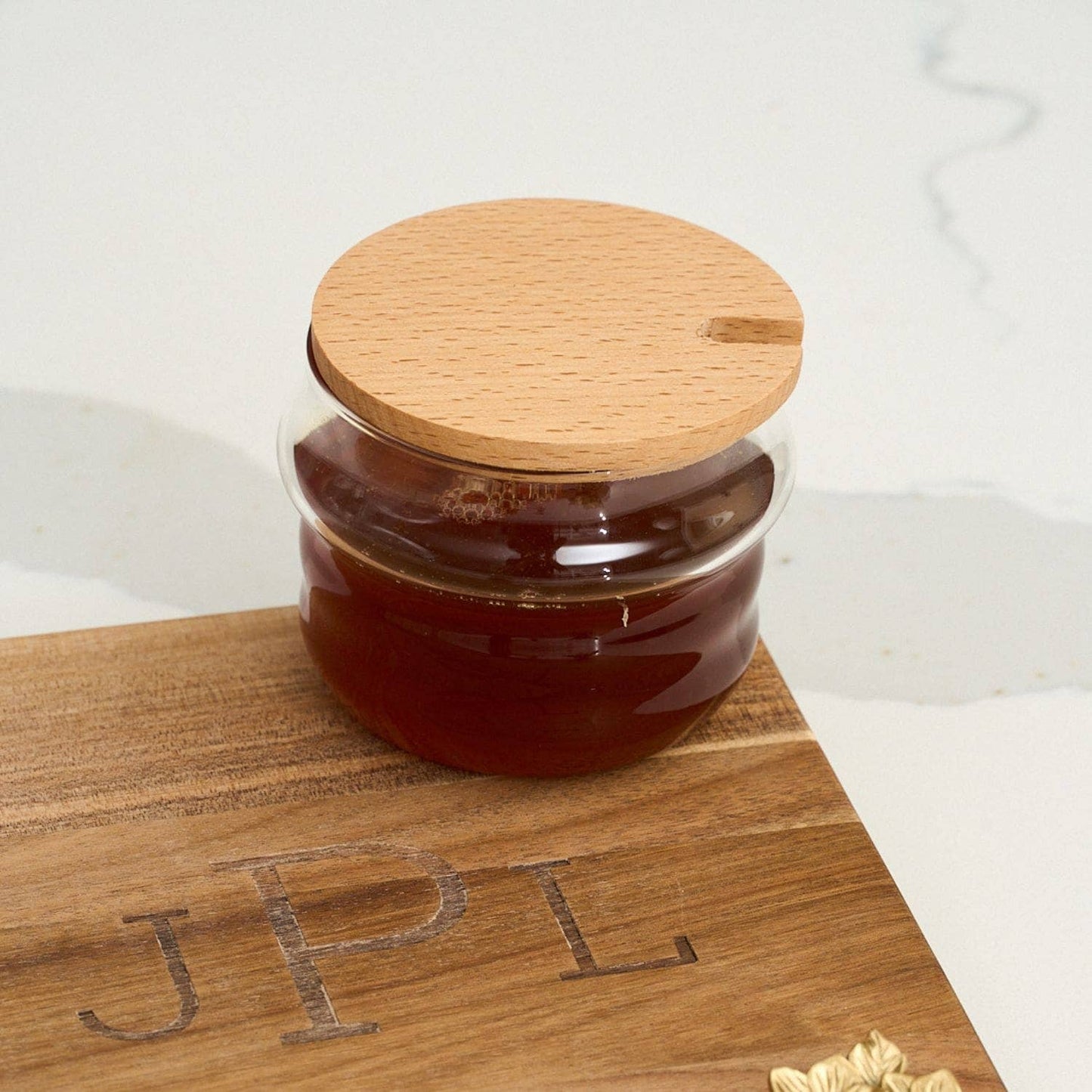 Glass Honey Jar & Dipper With Birch Wood | 250 ml