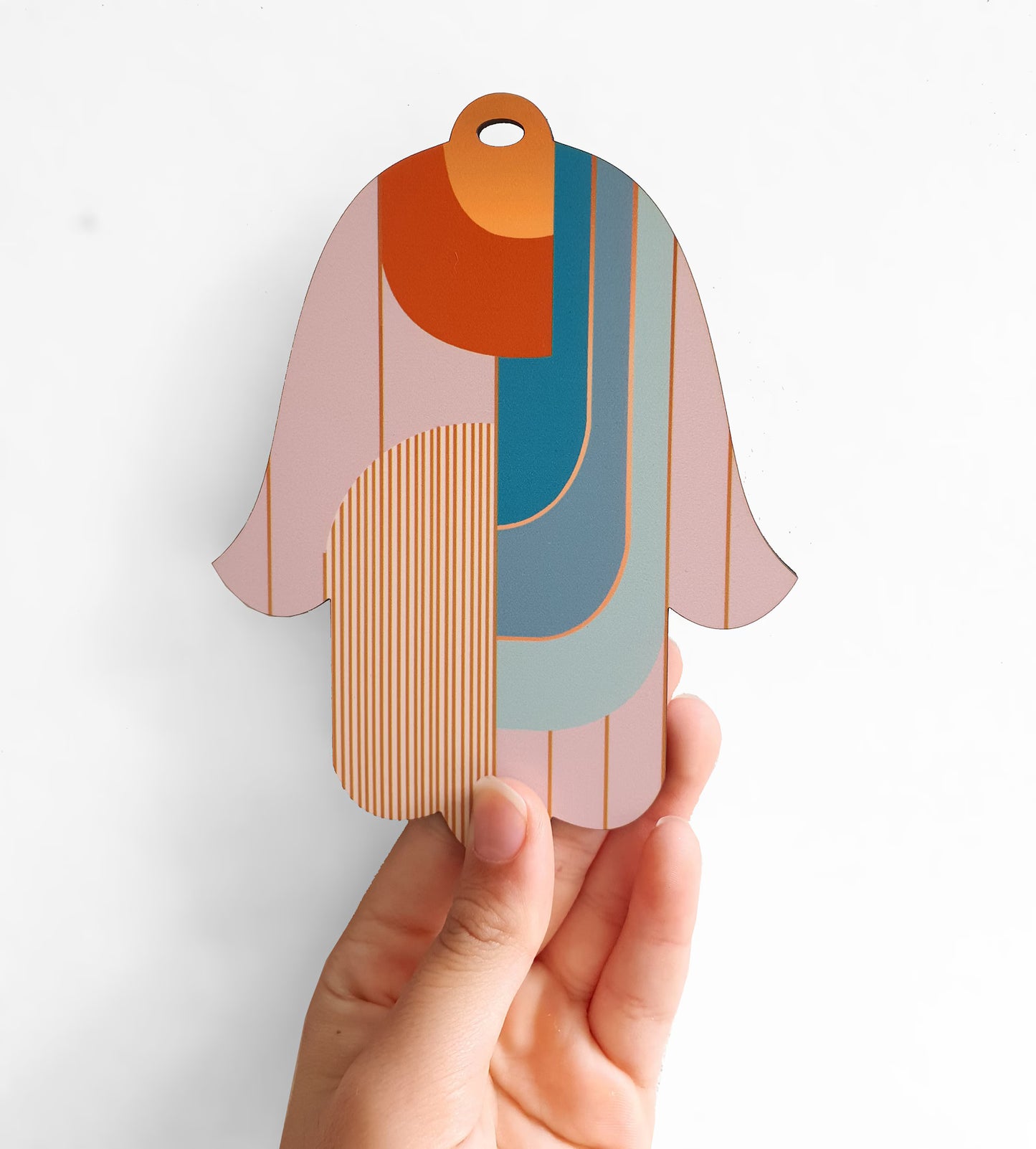 Coral and Turquoise Small Wooden Hamsa