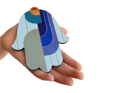 Blue Small Wooden Hamsa