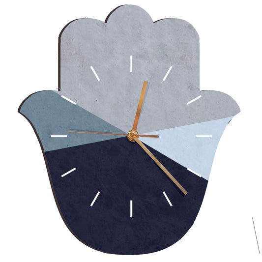 Modern Geometric Hamsa shape wooden clock - Blue