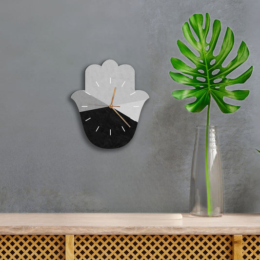 Modern Geometric Hamsa shape wooden clock - Black