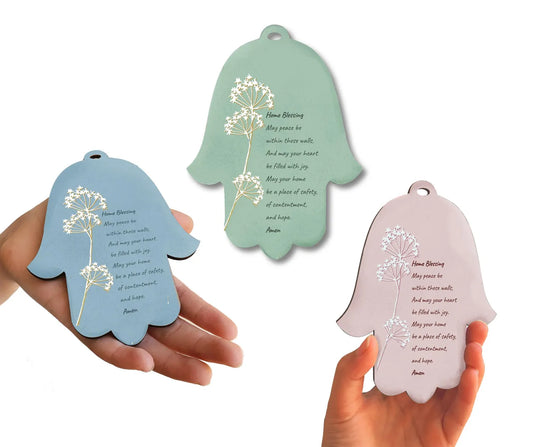 Blue Big Wooden Hamsa - English Home Blessing