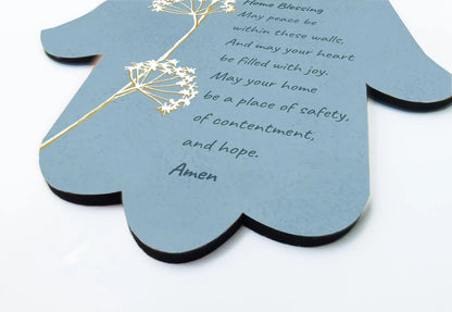 Blue Small Wooden Hamsa - English Home Blessing