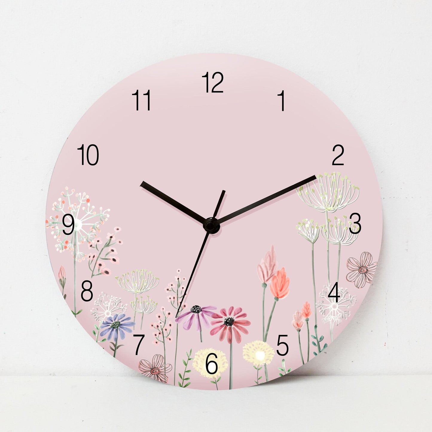 Colorful Modern Wall Clock – Pink Floral Scandinavian Design