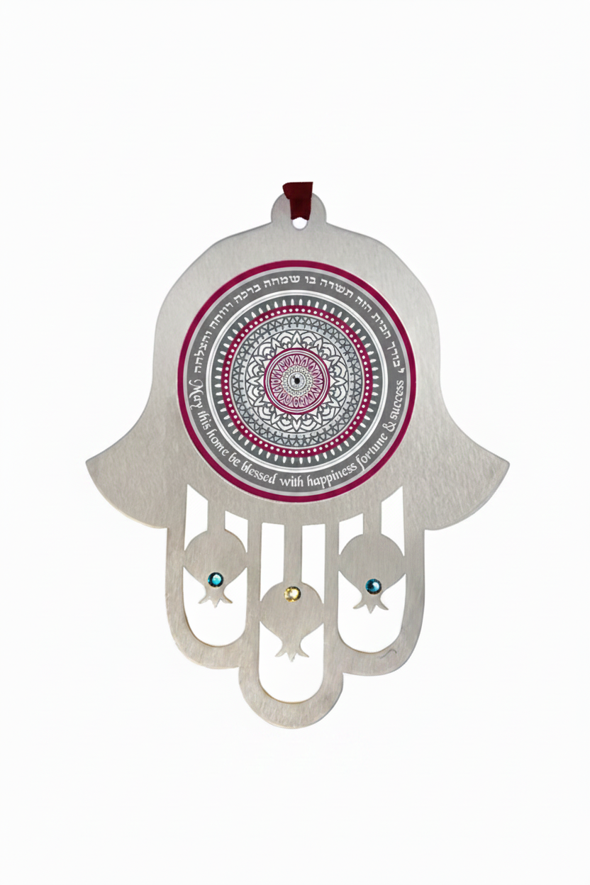 Home Blessing Hamsa  - Gray & Burgundy