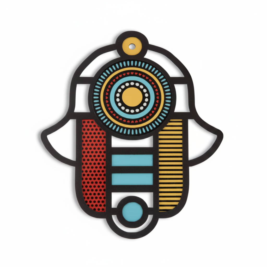 Stained Glass–Style Hamsa Wall Hanging – colorful