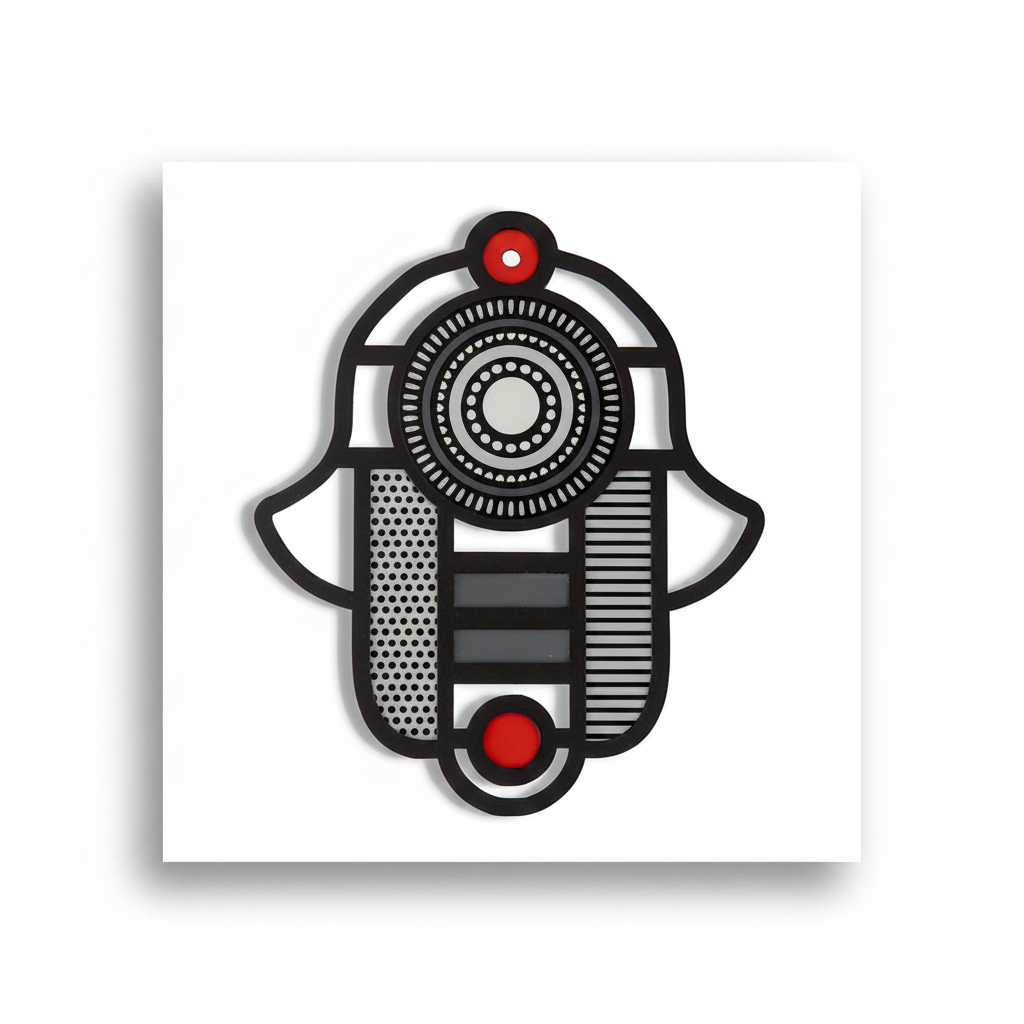 Stained Glass–Style Hamsa Wall Art – Black, Charcoal & Red